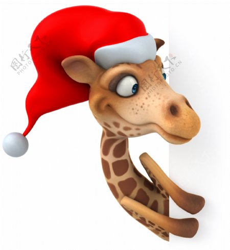 带圣诞帽的卡通长颈鹿图片