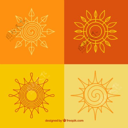 4款创意花纹太阳矢量素材