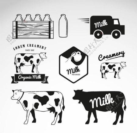 牛奶和奶牛矢量图AI