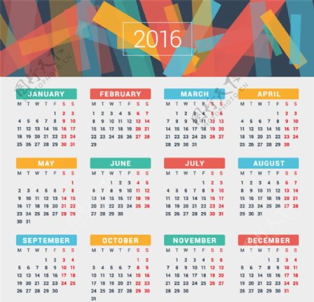 2016彩色年历设计矢量图