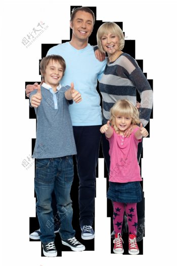 竖大拇指的一家人图片