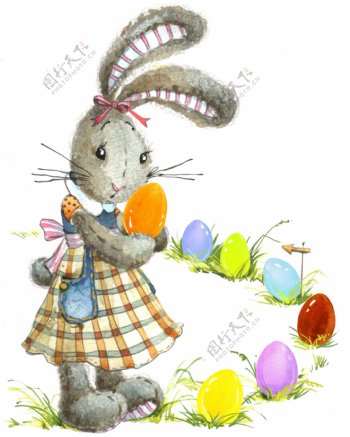 水彩画兔子彩蛋插画图片