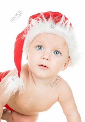 戴着圣诞帽的幼儿图片