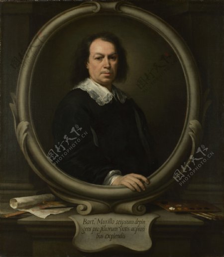 镜框中的欧洲男子油画图片