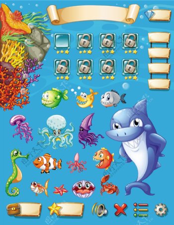 游戏模板与海洋动物背景插图