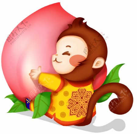 2016新年小猴子抱桃psd透明背景