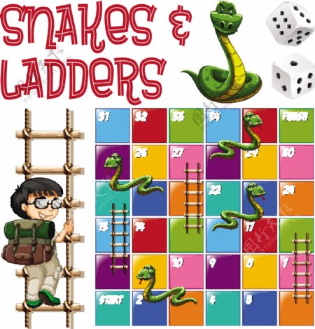 桌游模板梯子和蛇的插图
