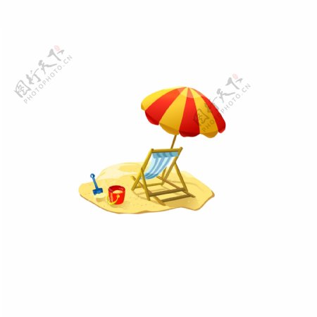 手绘遮阳伞沙滩元素