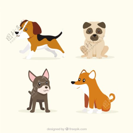 四只可爱的小狗平面设计图标