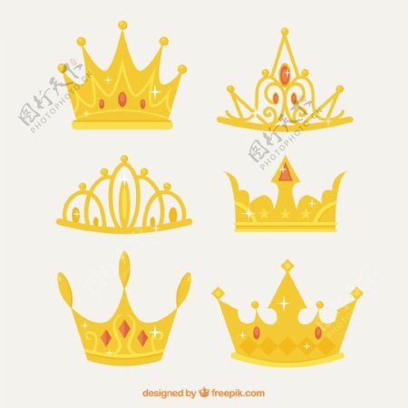 手绘精致六个金色皇冠