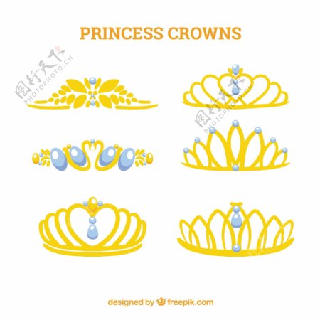镶嵌蓝色珠宝的公主王冠矢量素材