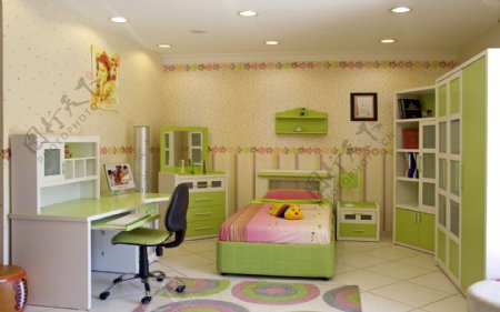 清新绿色儿童房装饰图片