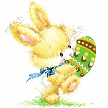 抱着彩蛋的兔子插画