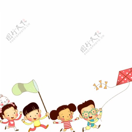 可爱卡通孩子放风筝
