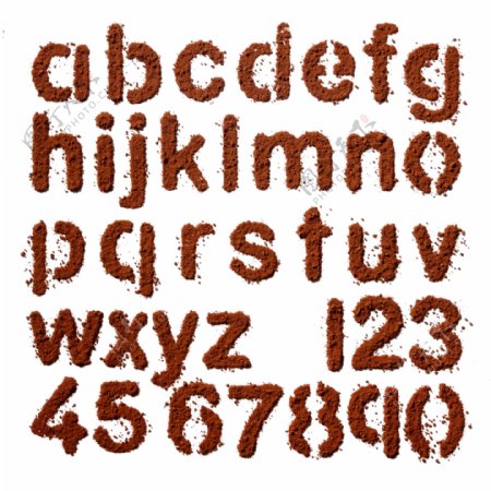 咖啡字母与数字字体设计图片