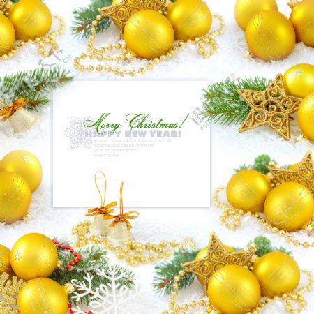 金色圣诞彩球和卡片图片