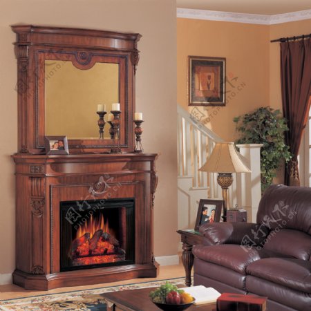 沙发木制壁炉家具效果图图片