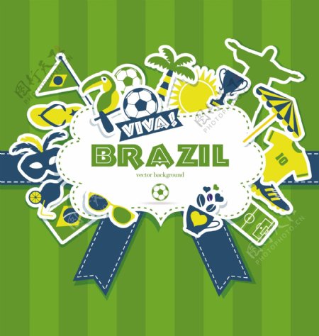 绿色巴西世界杯卡通海报