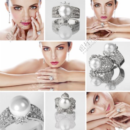 珍珠戒指与美女图片