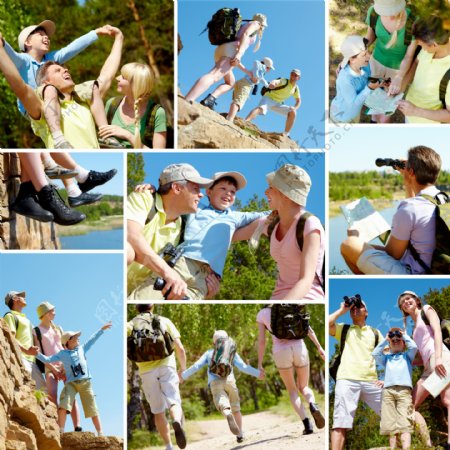 户外登山的一家人生活照片图片