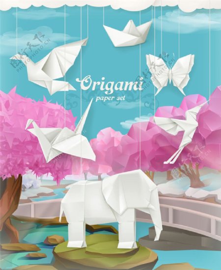 纸鹤和纸质大象图片