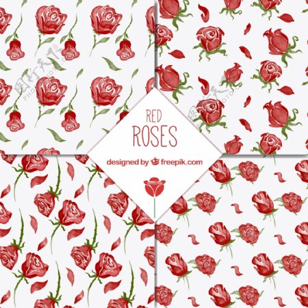 四种红玫瑰图案矢量素材