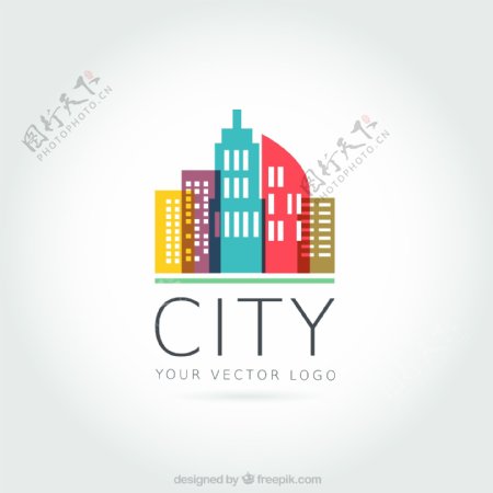 彩色大厦城市标志矢量图