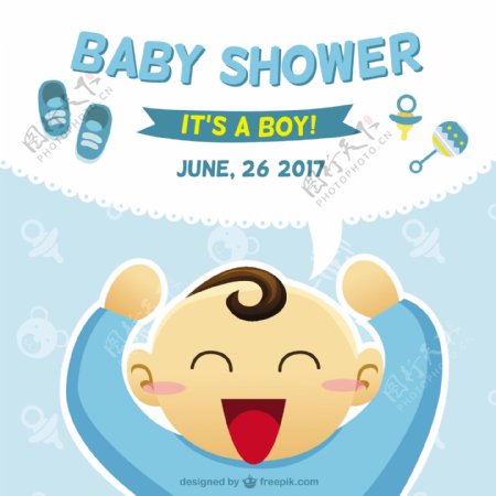 婴儿洗澡卡片与男孩插图