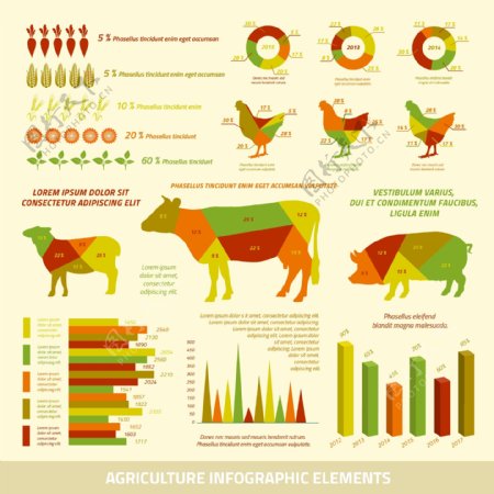 农业信息图表元素与不同的颜色