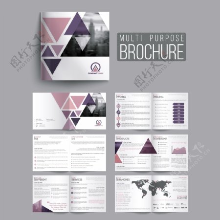 紫色几何图案的商务传单
