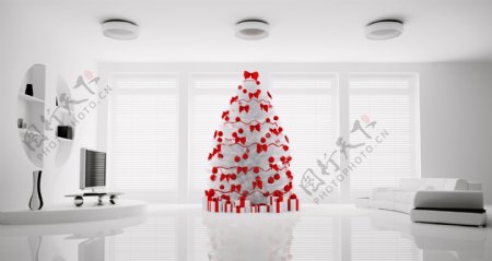 白色客厅和圣诞树图片