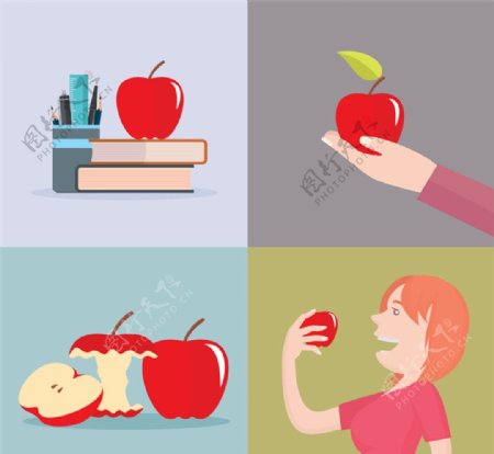 4款创意红苹果插画矢量素材