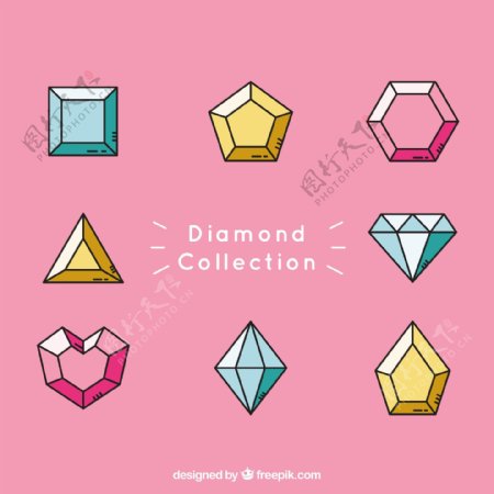 不同图案和颜色的钻石收藏