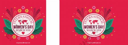 国际妇女节的红色背景与花卉细节