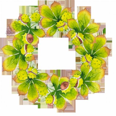 创意绿叶花环高清素材手绘