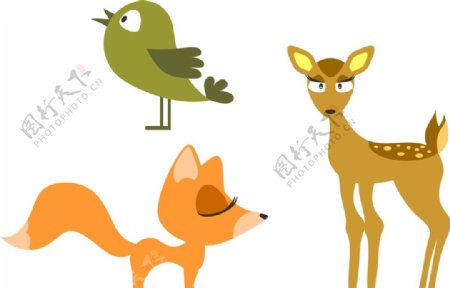 狐狸麋鹿小鸟