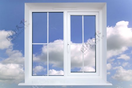 蓝天白云与窗户图片