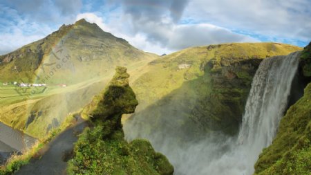 彩虹与瀑布风景图片