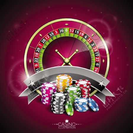赌场轮盘赌注筹码背景设计素材