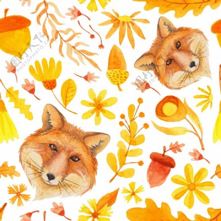 秋季彩铅可爱狐狸背景