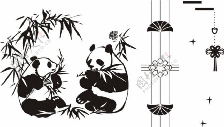 熊猫竹子中国结移门图案