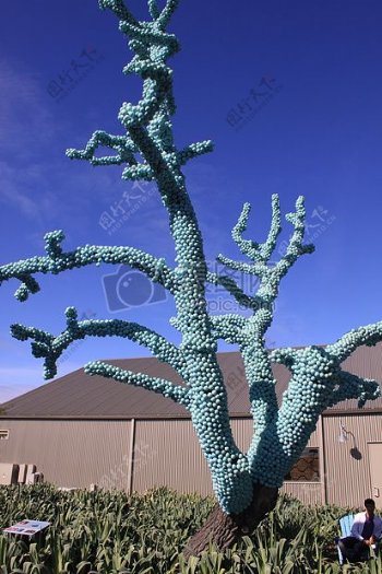蓝天下的塑料树