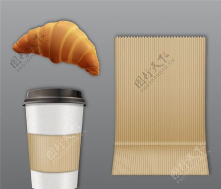 外卖咖啡和牛角面包矢量图