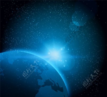蓝色地球与宇宙之光矢量素材