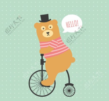 骑大小轮自行车的熊矢量素材