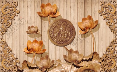 花卉浮雕元素背景墙
