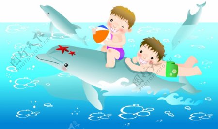 儿童和海豚