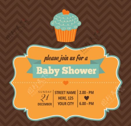 卡通蛋糕装饰迎婴派对海报矢量图