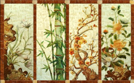 中式古典植物屏风装饰画