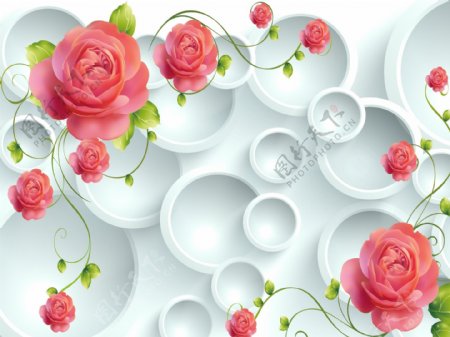 3D立体圆圈玫瑰花图片